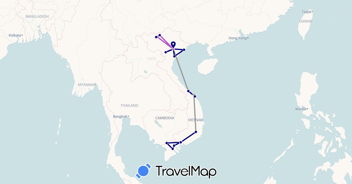 TravelMap itinerary: driving, plane, train in Vietnam (Asia)